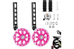 HIULLEN Stabilisers for Childs Bike, Kids Bike Stabilisers Bicycle Training Wheels for Boys and Girls with Bell & 2 Grip for 12 14 16 18 20 Inch Bikes, Flash Mute Wheels (Pink)
