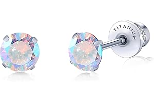 limerencia Hypoallergenic G23 Implant Grade Titanium Screw Back Earrings Tragus 20G Helix F136 Piercing Post for Sensitive Ears Simulated Diamond Cartilage