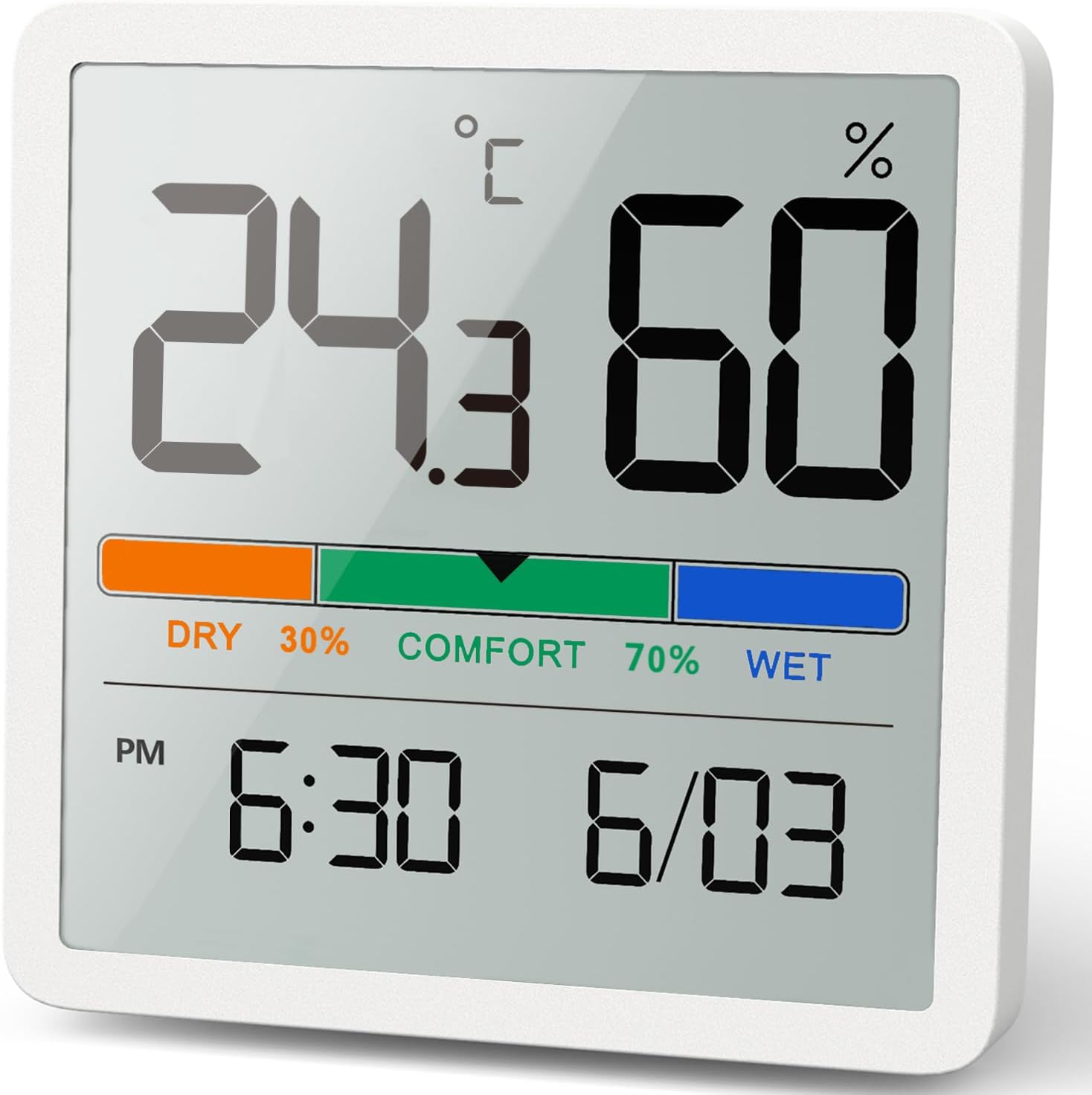 NOKLEAD Hygrometer Indoor Thermometer, Desktop Digital Thermometer with Temperature and Humidity Monitor, Accurate Humidity Gauge Room Thermometer with Clock (White)