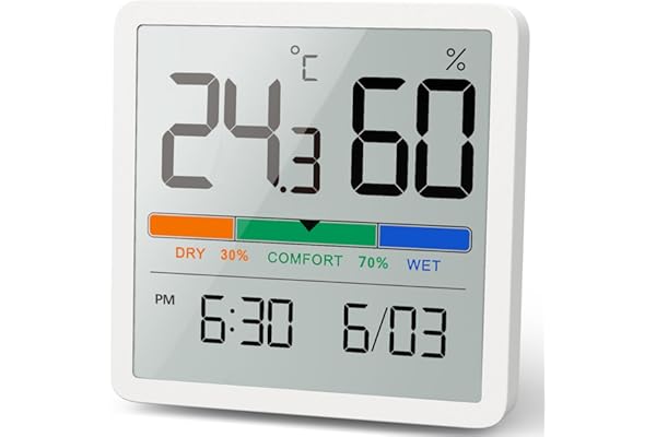 NOKLEAD Hygromètre Thermomètre d'intérieur, thermomètre numérique de bureau avec moniteur de température et d'humidité, thermomètre d'ambiance à jauge d'humidité précise (1, Blanc, 7cm)