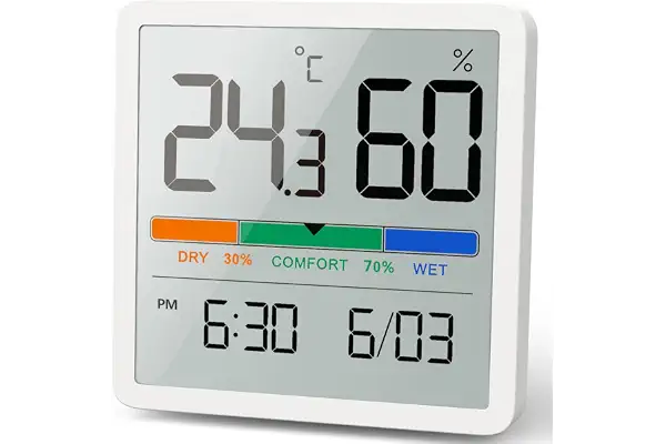 NOKLEAD Higrómetro Termómetro Digital Interior con Temperatura y Humedad | Monitor de temperatura y humedad para mesa con indicador de confort, medición precisa y diseño compacto para hogar
