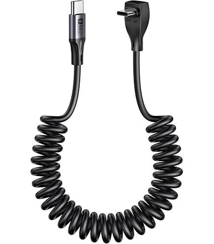 RIIEYOCA Câble Spiralé USB C à USB C à 90 Degrés, Câble Type-C à Charge Rapide 100W PD, Transmission de Données 20Gbps, Supporte 8K@60Hz, S'étend Jusqu'à 1,5m