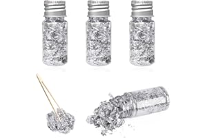 Ceihwa 3 Bouteilles Feuille d'argent Ongles Nail Art Feuille Décorative Argent Feuille d'argent Maquillage Gold Foil Paper avec Pince Gold Foil Flakes for Resin Feuille D'argent pour Peinture