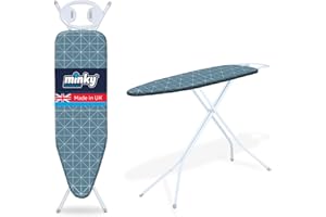 Minky Expert Blue Ironing Board | Large 122 x 38 cm Surface | Universal Height Adjustment | Steam-Flow Mesh | UK Manufactured