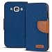 Produktbild Samsung Galaxy J3 2016 Duos Tasche Textil Bookstyle Blau, PU LEDER Hülle Stoff Style Blau, Handyhülle Galaxy J3 2016 Duos Flip Case Wallet, Booklet Cover Brieftasche Etui Schutzhülle mit Kartenfächer, Samsung Galaxy J3 2016 Duos (5,0 Zoll (12,7 cm)