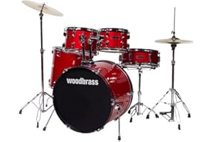 Woodbrass AD100 - Batteria rossa glitterata, ideale per principianti, pronta all'uso, accessori inclusi - Kit batteria acustica completa botti di pioppo