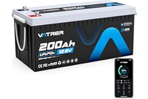 ‎VATRER POWER VATRER POWER LiFePO4 12V 200AH Bluetooth Lithium Batterie mit 200A BMS 5000 Zyklen Lithium Akku 2560W Abschaltschutz bei Niedriger Temperatur Perfekter für Wohnmobil, Solar & Off-Grid-Anwendungen