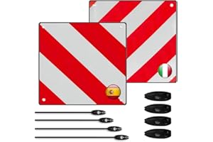 KUWUNG Approved Protruding Loads Sign, 50 x 50 cm Warning Sign Bike Carrier, 2 in 1 Aluminium Warning Sign Italy Spain with 4 Tension Ropes, for Bike Carriers, Cars, Motorhomes