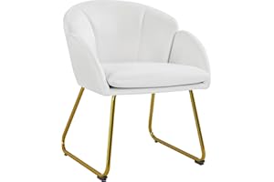 Yaheetech Poltroncina Camera da Letto Salotto Poltrona Soggiorno Imbottita Alta Moderna Ergonomica in Velluto con Schienale Circolare Braccioli Gambe in Metallo Portata 136 kg Bianco