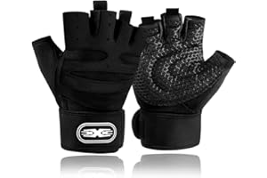 HCFGS Gym Weight Lifting Workout Gloves with Wrist Wrap Support, for Men & Women, Breathable & Full Palm Protection, for Exercise Weightlifting, Training, Fitness, Cycling, Hanging, Pull ups (Black)