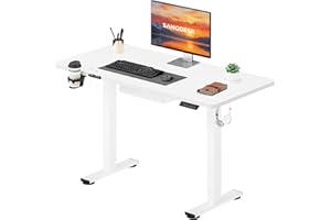 ‎SANODESK SANODESK Höhenverstellbarer Schreibtisch 110×54 cm – Kompakter Standing Desk mit praktischem Zubehör, ideal für kleine Räume, leise & sicher mit Anti-Kollisions-Schutz(Weiß)