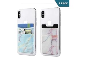 Newseego 2 Pack Cell Phone Card Wallet Stick sur Le Portefeuille Titulaire de la Carte Pochette de Poche Téléphone Étui Extensible pour la Plupart des Smartphones (Bleu et Rose Marbre)