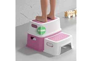 DEANIC Sgabello Bagno Bambini, Antiscivolo Scaletta 2 Gradini Bambini, 30cm(L) X37.5cm(L) X25cm(H) Gradino Bambini (Rose)