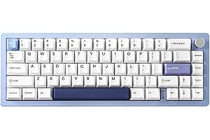 YUNZII AL66 Teclado Mecánico Inalámbrico,65% Control de Perilla Teclado de Aluminio para Juegos Bluetooth/2.4G/Cableado Interruptores Hot Swappable con RGB para Win/Mac(Interruptor de Leche, Azul)