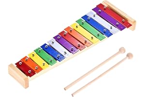 FORHOME Xylophone en Métal et Bois pour Enfants - 15 Tons Colorés avec 2 Maillets - Instrument de Musique Rythmique