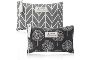 Aucuu 2PCS Bolsa de Cosméticos de Lona, Estuche de Maquillaje Impreso, Neceser de Cosméticos, Bolsa de Lavado para Viajes con Cremallera, para Cosméticos, Tarajets (Hojas)