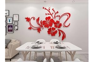 GUANGMU 3D Adesivo da Parete Fiori Specchio DIY Adesivi Murali Acrilico Forma di Fiore Riflettente Adesivi Carta da Pareti Arte Decorativo per Camera da Letto Soggiorno Divano(Rosso S:90cm * 120cm)