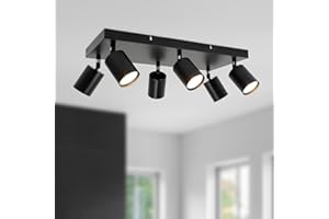 TaFiCo Black 6 Way Ceiling Light Fixture - Rotatable Ceiling Spotlight - Spot Lights Ceiling with GU10 Base - Bulbs Not Included
