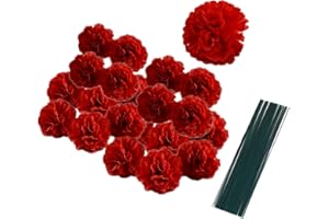 RIKYO Juego de 50 cabezas de clavel de seda artificial con tallos, ramillete de muñeca hecho a mano, múltiples cabezas de pétalos de 2 pulgadas con tallos de 8 pulgadas (rojo-2 pulgadas)