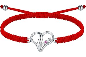 J.Endéar Bracciale Mamma Fatto A Mano con Corda Intrecciata Cuore D'amore Argento 925 Zirconia Rossa Gioielli da Donna Festa della Mamma Regalo di Compleanno