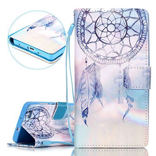 Huawei P8 Lite Case,ISAKEN Huawei P8 Lite Wallet Case,Huawei P8 Lite Cover,Luxury Elegant Printing Drawing Design Pattern PU Leather Magnetic Flip Wallet Case Credit Card Slot Magnetic Flip Protective Stand Case Cover for Huawei P8 Lite- Light Purple Dreamcatcher