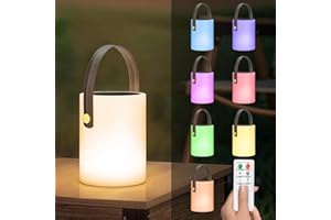 light to hope Lampara Mesa Solar Exterior, Lamparas Inalambricas con Mando a Distancia, Regulable Blanco Cálido y RGB, Lampara Portatil IP44 Para Interior, Exterior, Jardín, Terraza, Camping