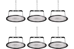 Fosingut UFO LED Lámpara de Alta Bahía 300W,Focos LED Interior Techo 6500K Blanco Frío,IP65 Impermeable Naves Industrial High Bay Lámpara,Campana Iluminación de Almacén para Fábrica,Garaje,Taller-6pcs