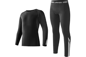 STARTSEITE Base Layer Kids - Athletic Breathable Kids Thermals with Reflective Strips Long Sleeve Compression Base Layer Set, Fleece Lined Football Skins for Football Hockey Sports,Black