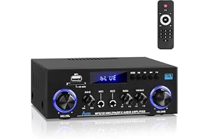 AK50 HiFi-förstärkare med Bluetooth RMS 60WX2 stereo ljudförstärkare | Mottagare 2.0 kanal max 400 W miniförstärkare högtalare förstärkare w/FM-radio, eko, mikrofon, USB, SD-ingång för hemmet