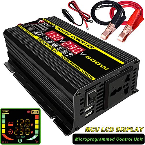 GUOXIN Power inverter 12V to 240V 500W Car Laptop Converter Adapter Solar Power Supply Transformer with Dual USB Charger 4.2A and Cigarette Lighter