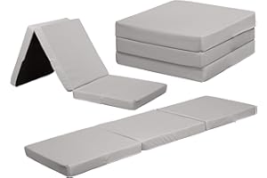 A ATH COLLECTION Single Fold Out Z Bed Cube Mattress 100% Waterproof for Kids Footstool Pouffe, Kids Armchair & Great for Sleepover Bed for Bedroom, Living Room, Playroom Soft & Comfy Futon Set (Silver)