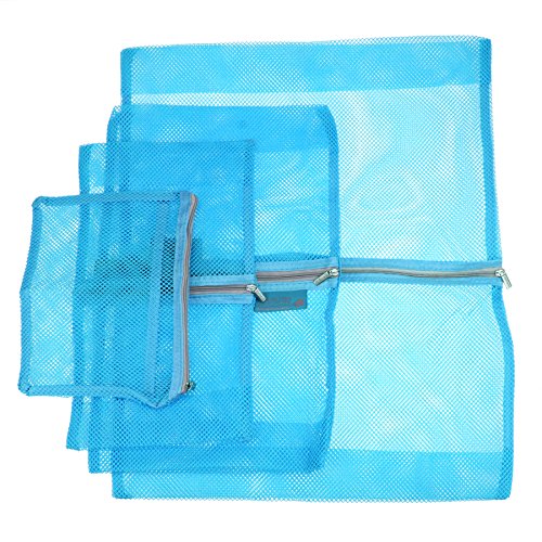FakeFace 4er-Set Polyester Netz Stil Wäsche Organizer Tasche Aufbewahrungstaschen Kleidertasche Schminktasche Beautycase Gepäcktaschen Set für Koffer Packing Cubes Koffertaschen für Angenehme Reise (Blau) - 2