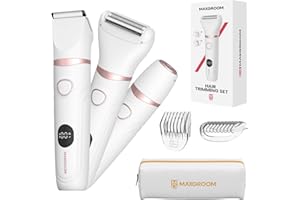 MAXGROOM Rasoio Elettrico Donna, 3-in-1 Impermeabile Depilatore Corpo Donna, Rasoio Parti Intime Kit per Viso, Corpo e Inguine con Lama Ceramica, Ricarica Rapida Type-C, Led Display