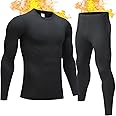 TEEPIRE Men Thermal Underwear Set,Winter Base Layer Top & Bottom Ultra Soft Long John Set for Men Black