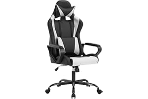 BestOffice Chaise Gaming,Ergonomique Fauteuil Gaming,Chaise Gamer avec Coussin Lombaire et Appui-tête, Siege Gaming Hauteur Réglable, Siège Gamer Blanc
