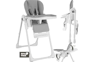 tectake® Chaise haute bébé avec Plateau repas enfant Chaise ergonomique 0-36 mois Chaise de salle à manger avec Dossier inclinable & Hauteur réglable Transat haut bébé Puericulture bébé