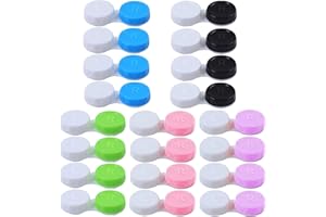 Jinlaili 20PCS Travel Contact Lens Cases, Portable Contact Lens Travel Kit Case, Mini Box Container Contact Lens Holder, Contact Lens Soaking Storage Case with L and R Caps - Green Blue Black Pink
