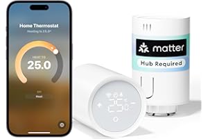 Meross Matter Heizkörperthermostat WLAN Heizungsthermostat benötigt extra Hub Smart Thermostat Funk Thermostatkopf Kompatibel mit HomeKit, Alexa, Home Assistant und Google Assistant 2pcs
