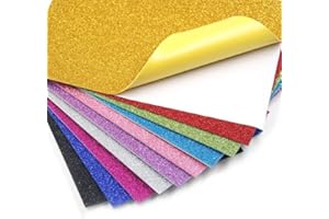 RUIYWEN 10 Fogli di Carta Adesiva Colorata Eva Schiuma A4 Cartoncino Glitterato Spugna per Artigianato Fai da Te, Scrapbooking, Bricolage Design (10 Colori Casuali, Autoadesivo)