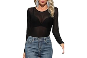 Tuopuda Body damskie seksowne Sheer Mesh Body z długim rękawem / krótkim rękawem, na festiwal, do klubu, na imprezę, siatka, strój z koronką, kombinezon dla kobiet