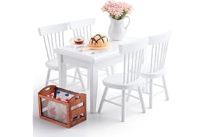 MINAMZEE 1/12 Dollhouse Miniature Dining Set, 17 pcs Wooden Mini DIY Dollhouse Furniture Accessories Set,Dining table Chairs,Simulation Vase,Breakfast and Milk,for Aults Dollhouse Lovers