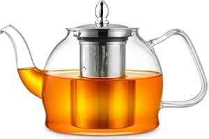 PluieSoleil Glass Teapot with Infuse 1200ml infusers for Loose Tea,Clear with 304 Stainless Steel Tea Strainer