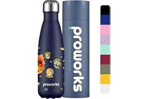 PROWORKS Bottiglia Acqua in Acciaio Inox, Senza BPA Vuoto Isolato Borraccia Termica in Metallo Bevande Calde per 12 Ore & Fredde 24 Ore, Borraccia per Sport e Palestra - 500ml Blu Mezzanotte Pianeti