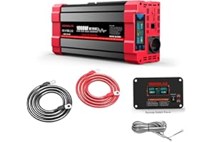 REDSOLAR Inverter Onda Sinusoidale Pura 1000W, Picco 2000W, Convertitore 12V DC a 220V 230V AC per Auto, Campeggio e Elettrodomestici, con Display LCD, Porta USB, Presa EU e Pannello Remoto (Cavo 7m)