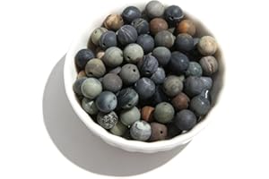 ACYUNLEI Natural Matte Stone Beads 8mm Grey Picasso Round Gemstone Beads Spacer Charm Energy Healing Beads DIY for Bracelet Necklace Earrings Jewelry Making