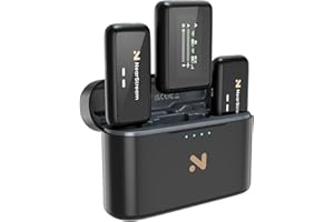 NearStream Microphones cravate sans fil avec suppression du bruit, transmission de 200 m, écran LCD, autonomie de la batterie 20 heures, système de microphone compact sans fil pour