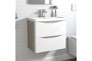MYB 600mm Bathroom Vanity Unit with Basin Wall Mounted Storage Cabinet Space-saving Oak Body White Drawer Surface Designer