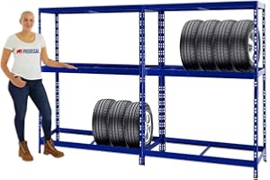 PROREGAL Mega Deal 2X Étagère à pneus Tiger | HxLxP 180x130x50cm | Jusqu'à 24 pneus | avec Tablette | Bleu | Porte-Pneu, Rack à pneus, rayonnage, Stockage, Rangement, Support, Atelier, Garage