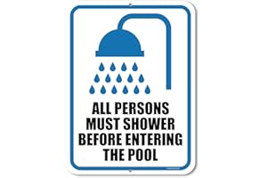 Honey Dew Gifts Pool Rules Sign, All Persons Must Shower Before Entering the Pool 9 inch by 12 inch Metal Pool Signs and Decor Outdoor, Made in USA