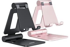 NULAXY Lot de 2 Supports de téléphone Portable Pliables Double - Entièrement réglables - Compatible avec iPhone 15 14 13 12 11 Pro XS Max XR X 8, Tous Les téléphones, Noir Or Rose